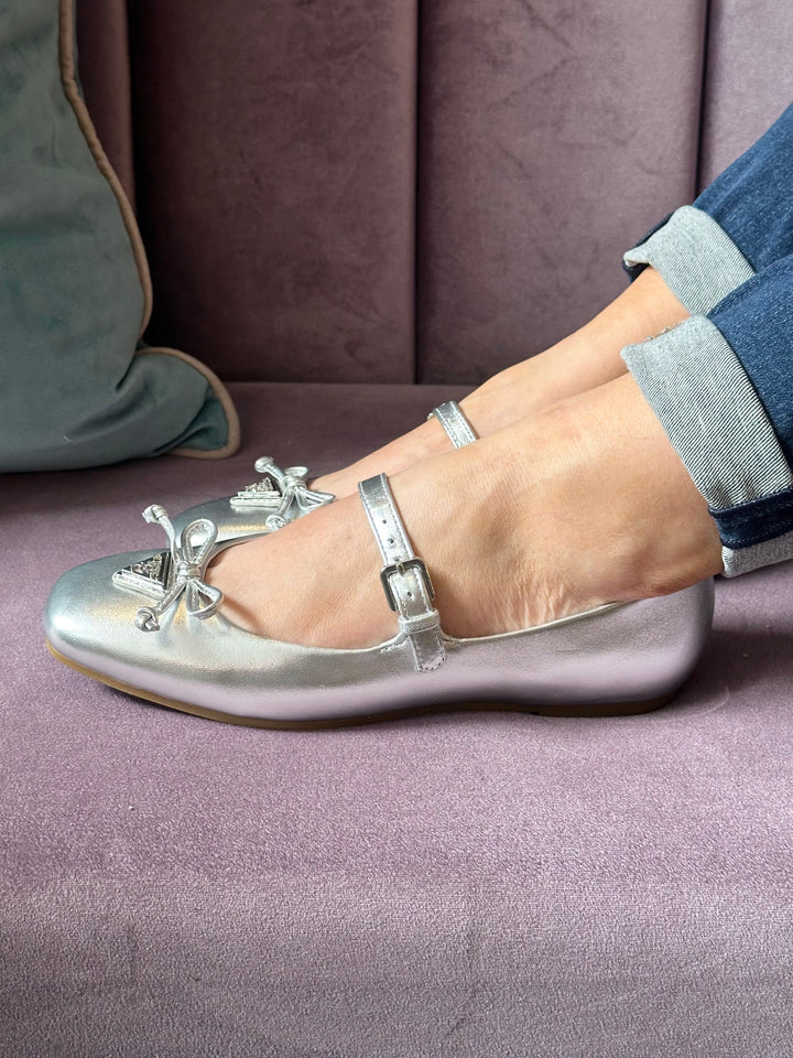 Guess Kayra Leather Ballet Pump Silver