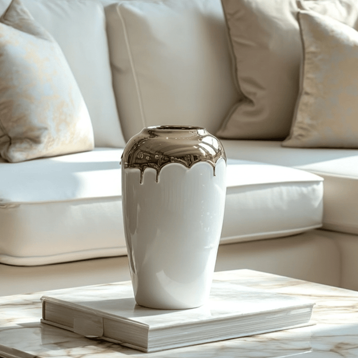 Vellore Gold &amp; White Drip Effect Vase