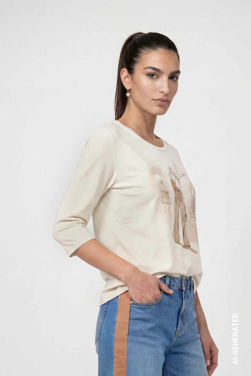 Monari Antique White Print Top