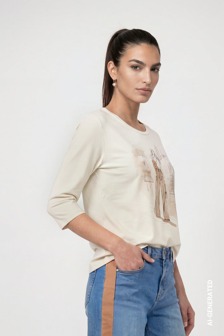 Monari Antique White Print Top