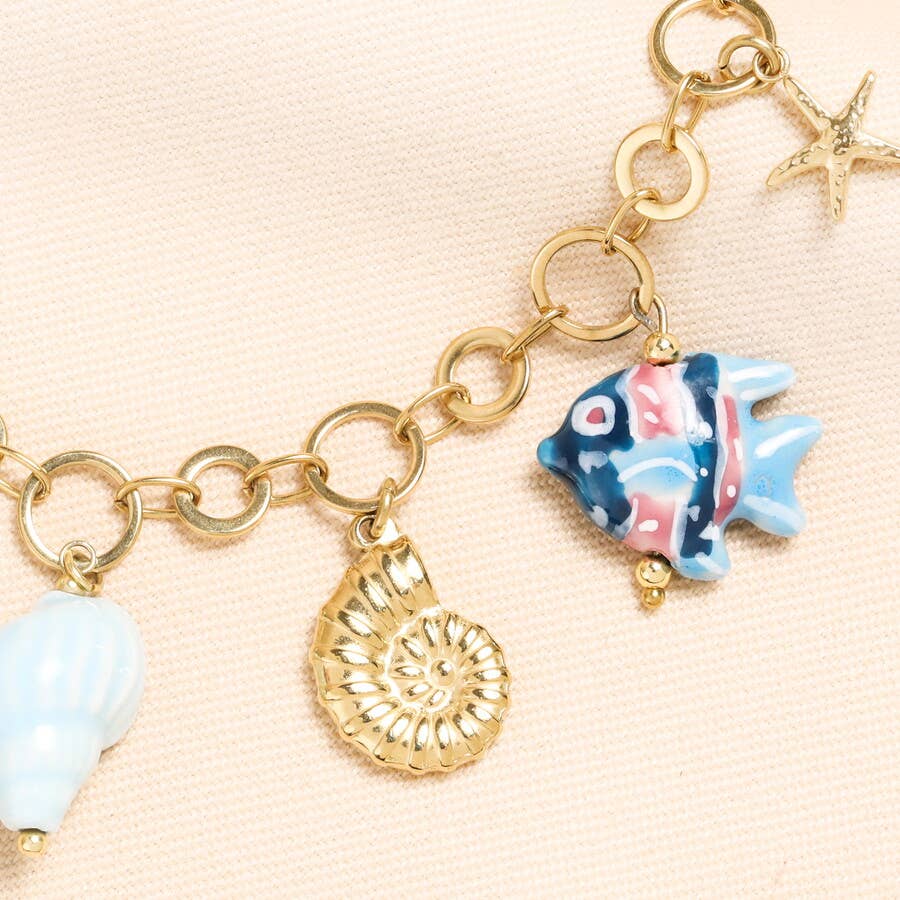Stainless Steel Ocean Summer Chunky Charm Necklace in Gold