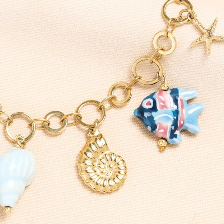 Stainless Steel Ocean Summer Chunky Charm Necklace in Gold
