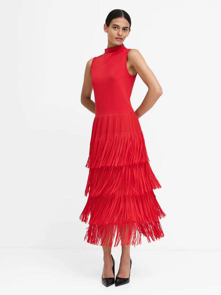 French Connection Hilde Red Fringe Jersey Dress