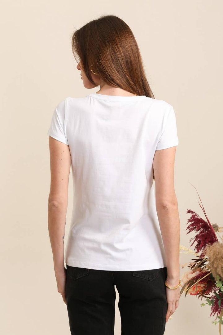 Cotton T-shirt Pink Green Flower Design White Pre Order