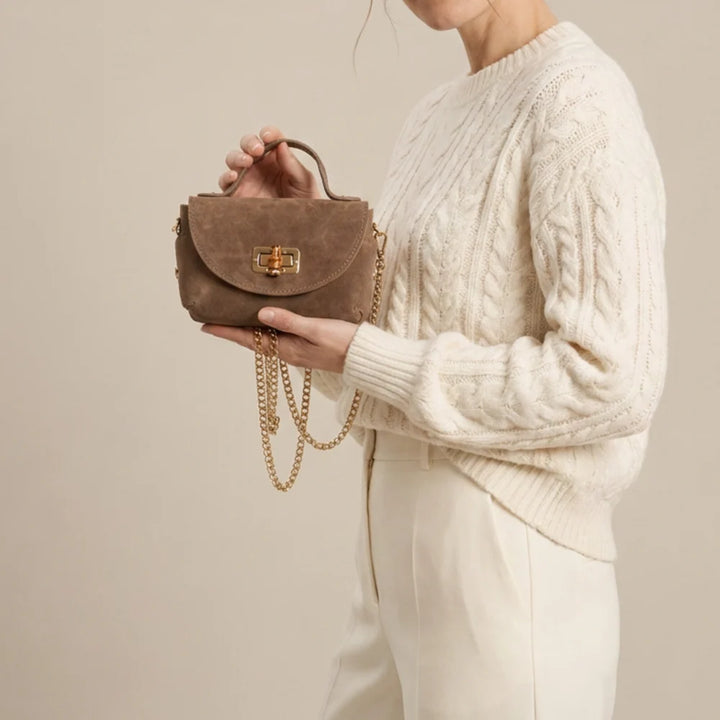 Elie Beaumont Bamboo Twist Clasp Bag | Mink Suede