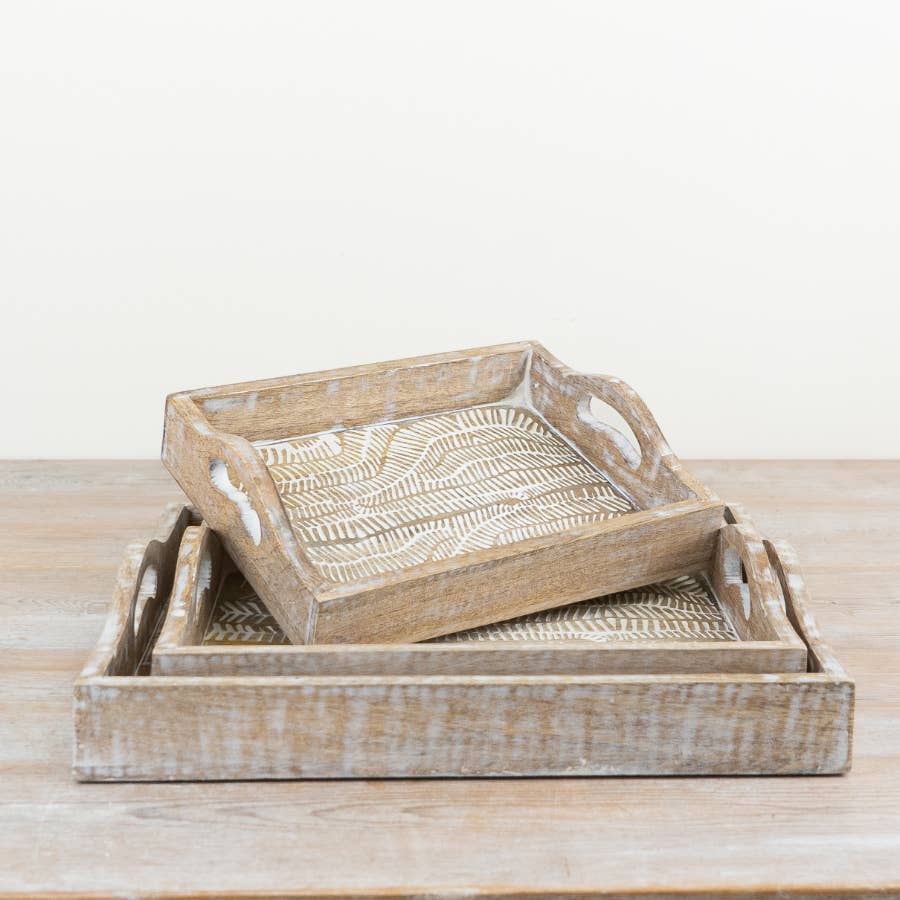 White Wash Wooden Tray, 35cm