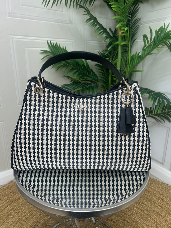 Guess Mirema Black Woven Shopper Handbag