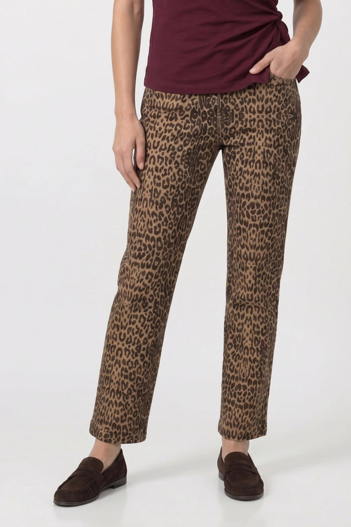 Monari Brown Sugar Leopard Print Straight Leg Jean