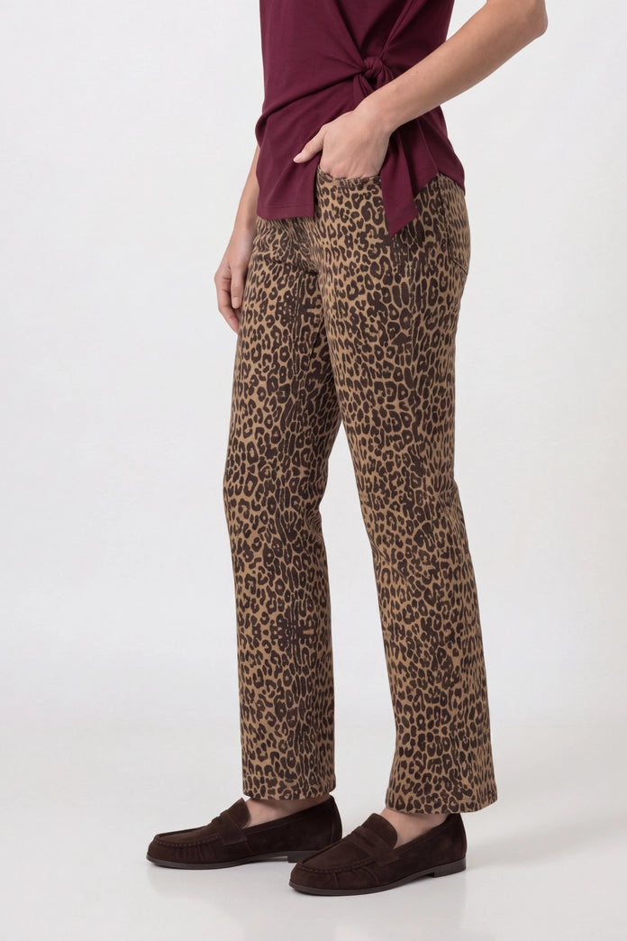 Monari Brown Sugar Leopard Print Straight Leg Jean