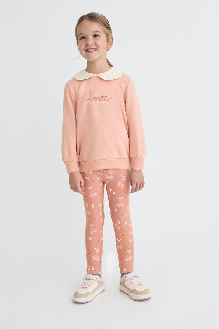 Street Monkey Girls Peach Collar Sweatshirt &amp; Print Legging Set