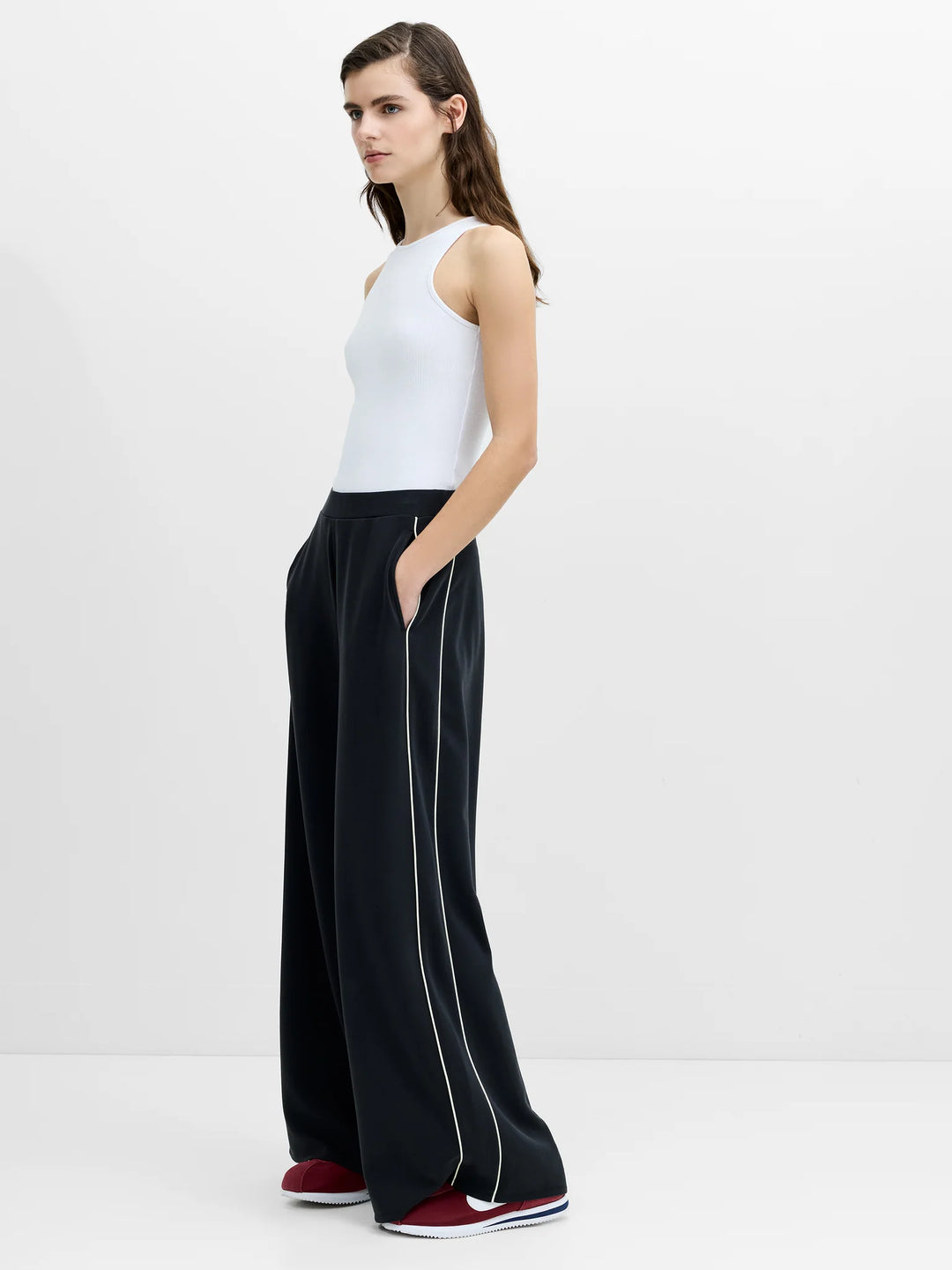 French Connection Wren Side Stripe Dark Grey Wide Leg Joggers