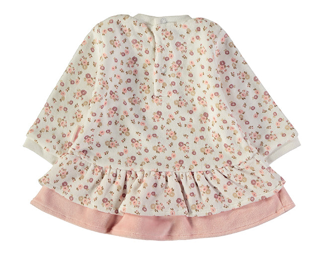 Babybol Baby Girl Long Sleeve Pink Floral Dress with Peplum Hem