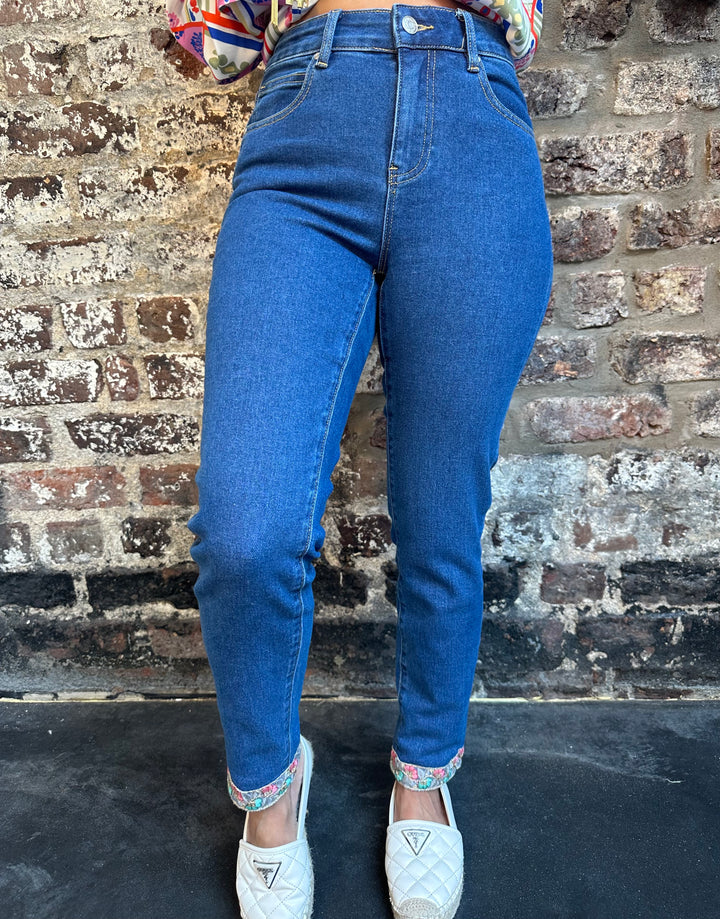 Pinns Mid Denim Multifloral Ankle Grazer Jean