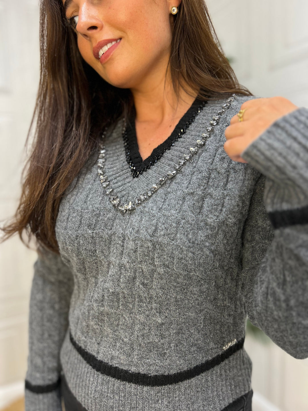 Goa Goa Juliard Charcoal Knit V Neck Sweater