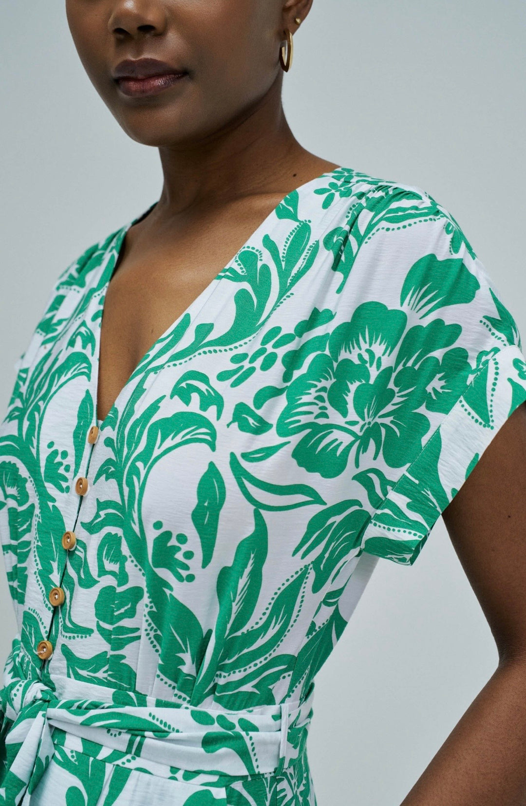 Salsa Green/White Botanical Print Shirt Dress