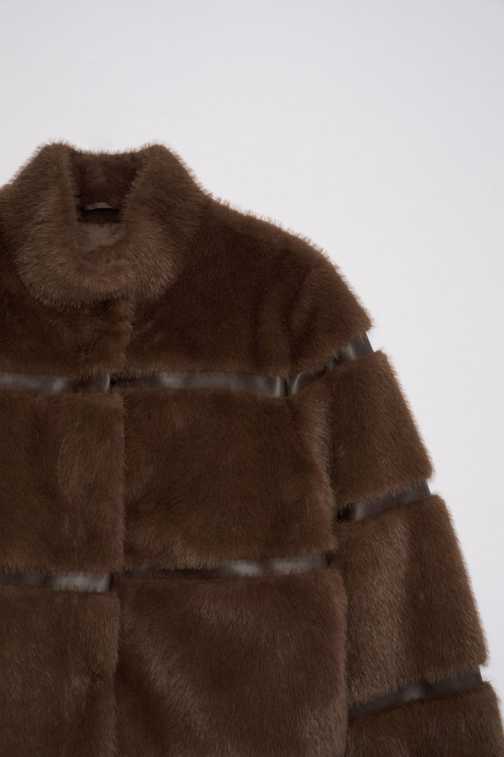 Salsa Faux Fur Coat With PU | Dark Brown