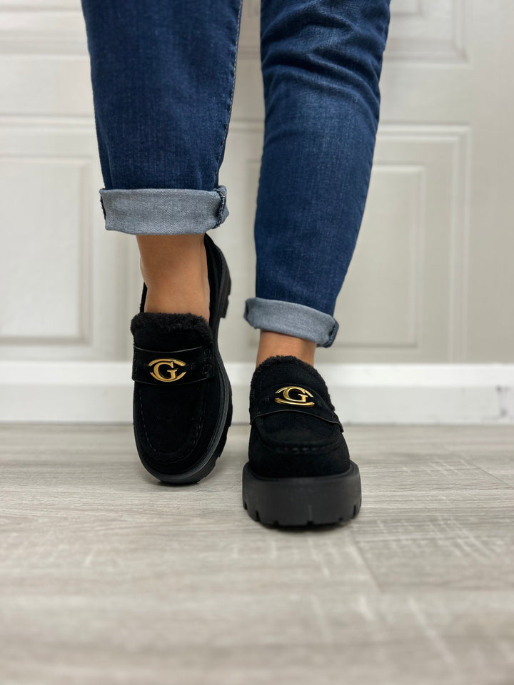 Guess Black Suede Fur Lined Loafer
