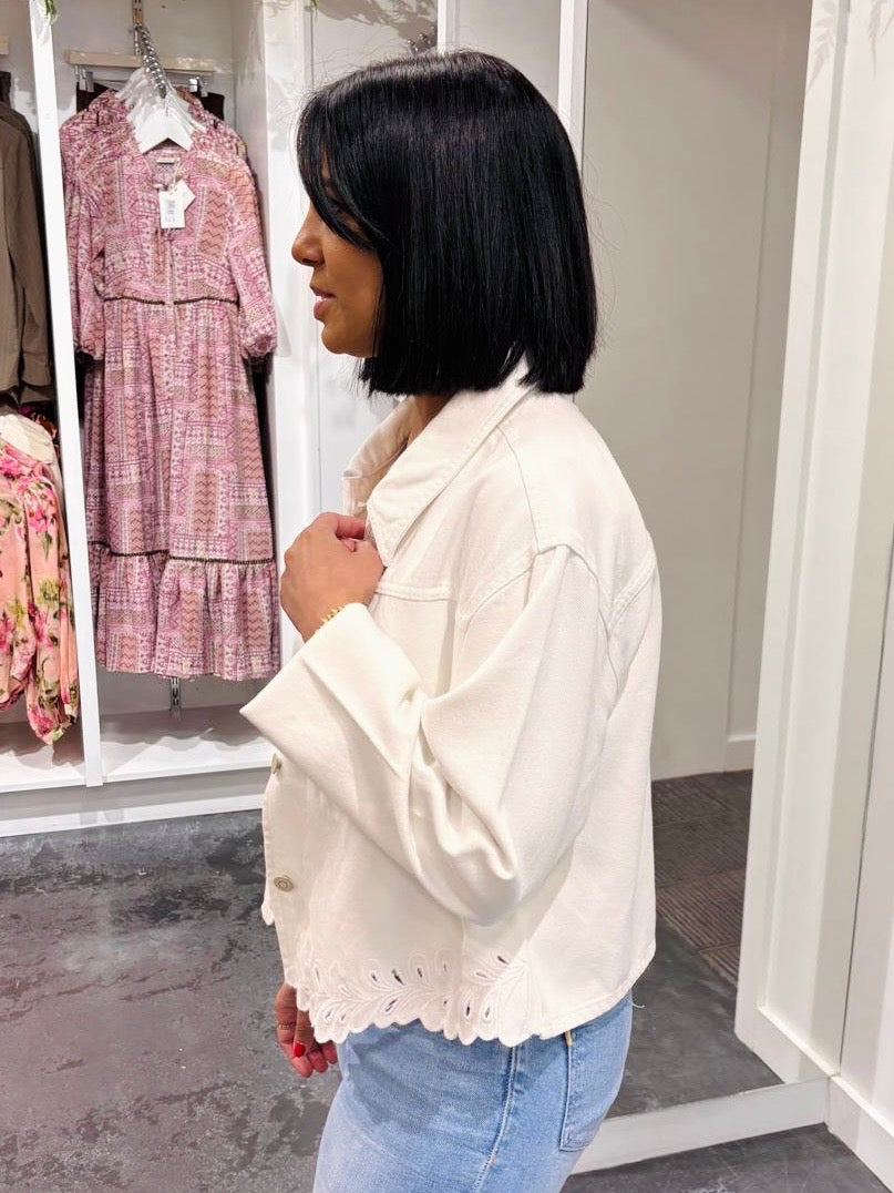 Salsa White Denim Jacket With Hem Detailing