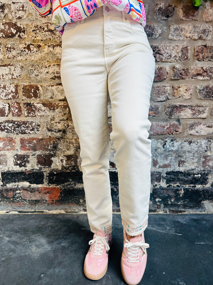 Pinns 581CT Ecru Multi Colour Ankle Grazer Jean
