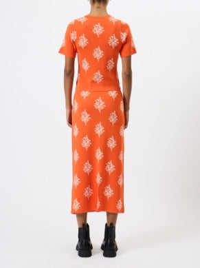 French Connection Imelda Ditsy Floral Midi Skirt | Paradise Orange