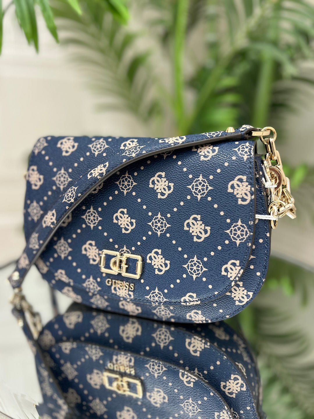 Guess Emelie Navy Logo Flap Shoulder Bag