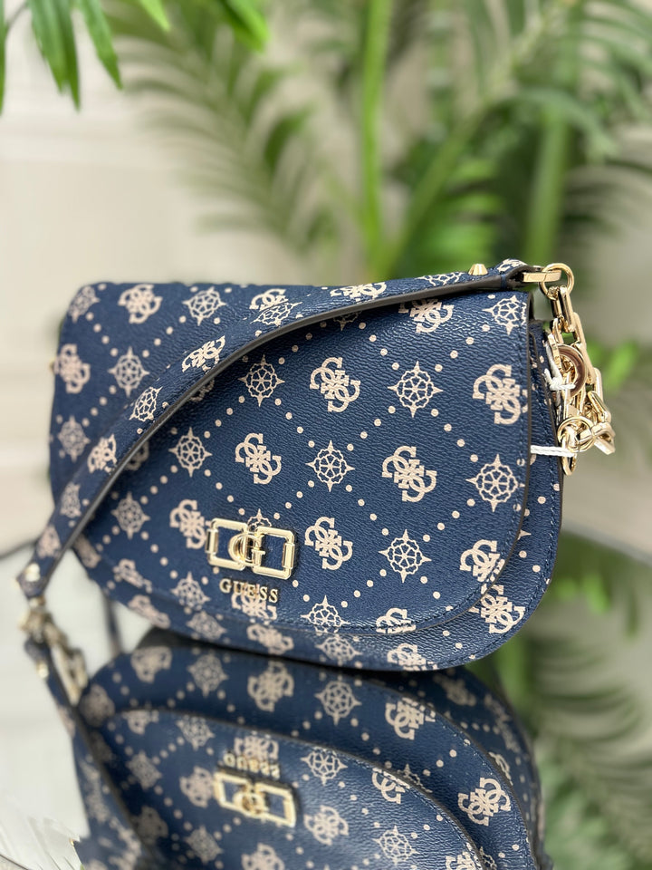 Guess Emelie Navy Logo Flap Shoulder Bag