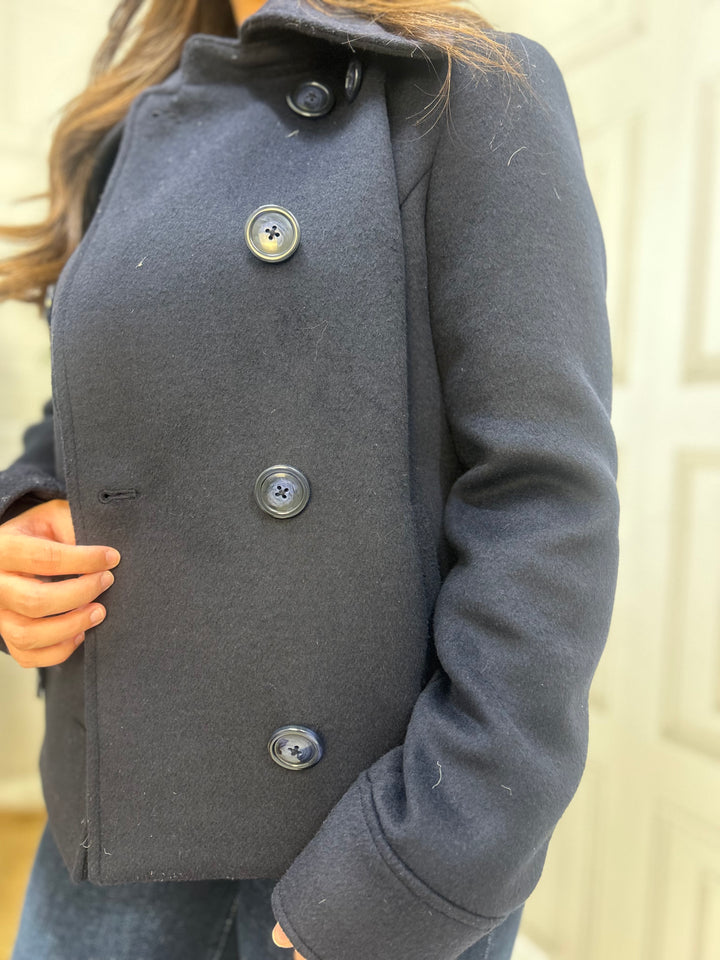Guess Navy Blue Wool Blend Coat