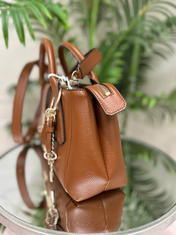 Guess Brooke High Society Satchel Bag Cognac