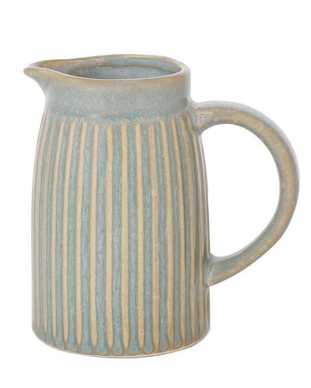 Small Ribbed Blue Pitcher Jug Vase