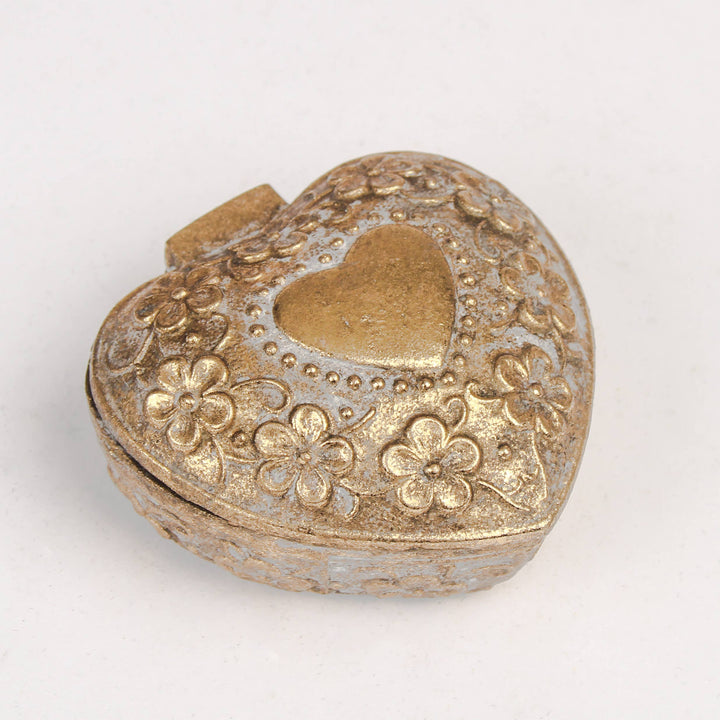Distressed White & Gold Heart Ring Keepsake Storage