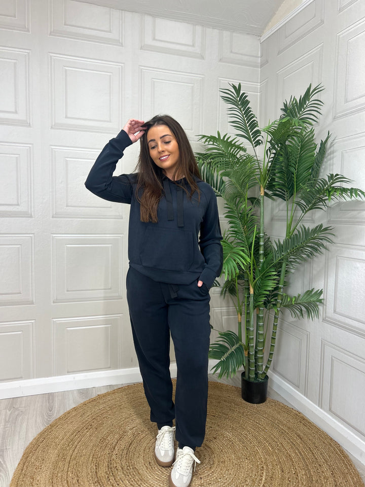French Connection Wren Side Trim Tie Waist Trousers Black/Blue