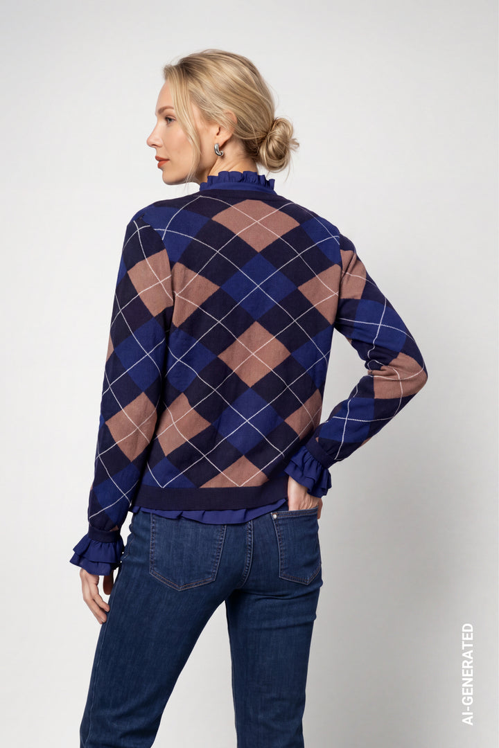 Monari Classic Navy Diamond Pattern Cardigan