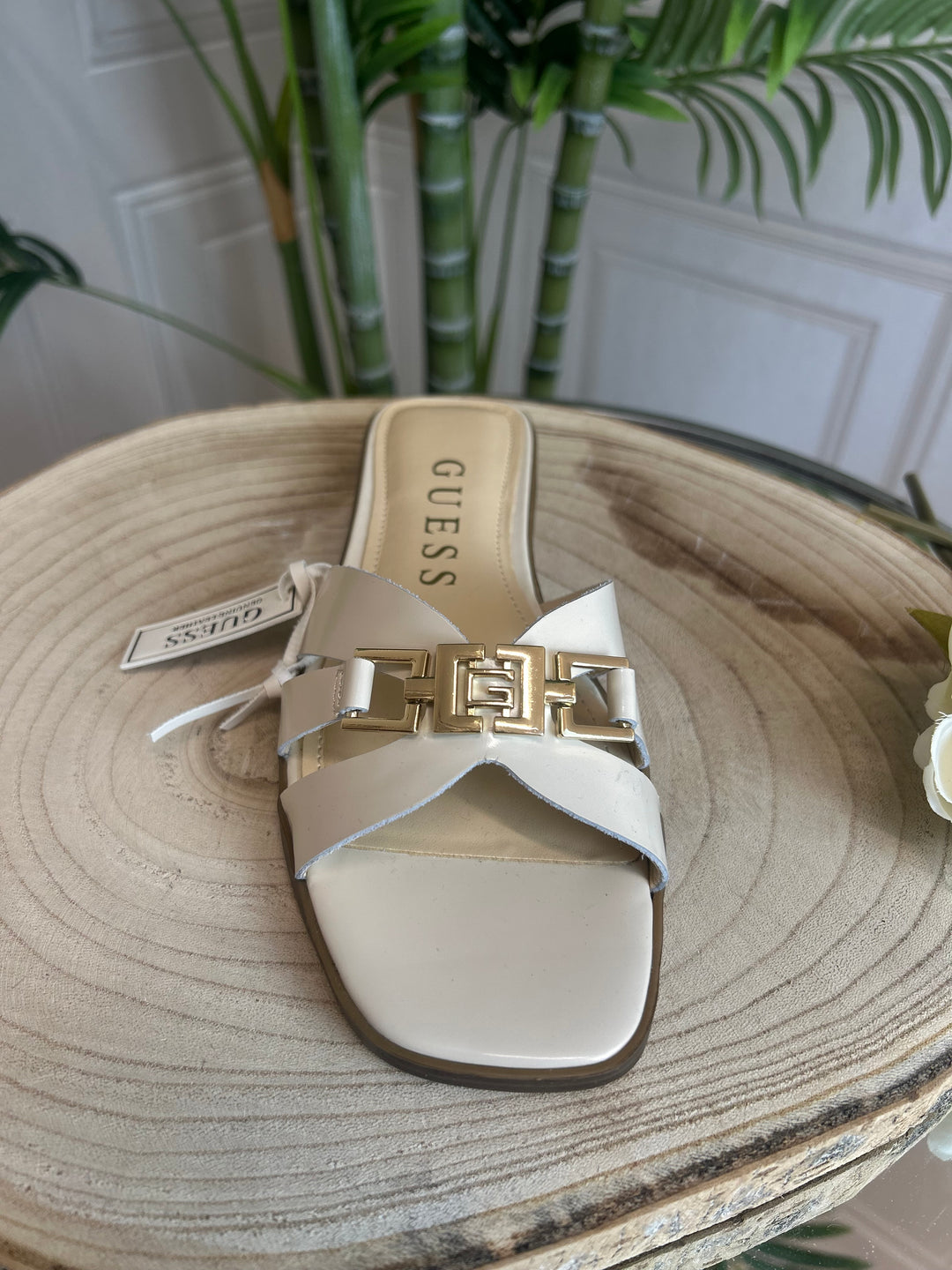 Guess Cream G Logo Slip On Sandal