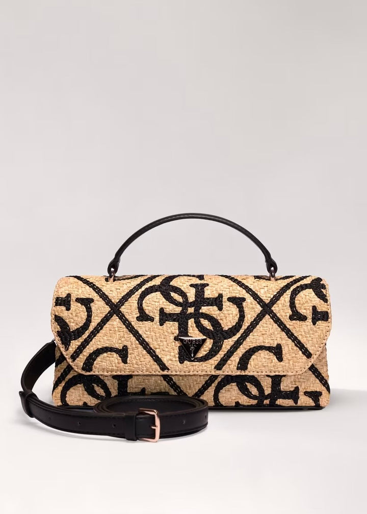 Guess Kirsten Mini Natural Black Mini Top Handle Flap Handbag