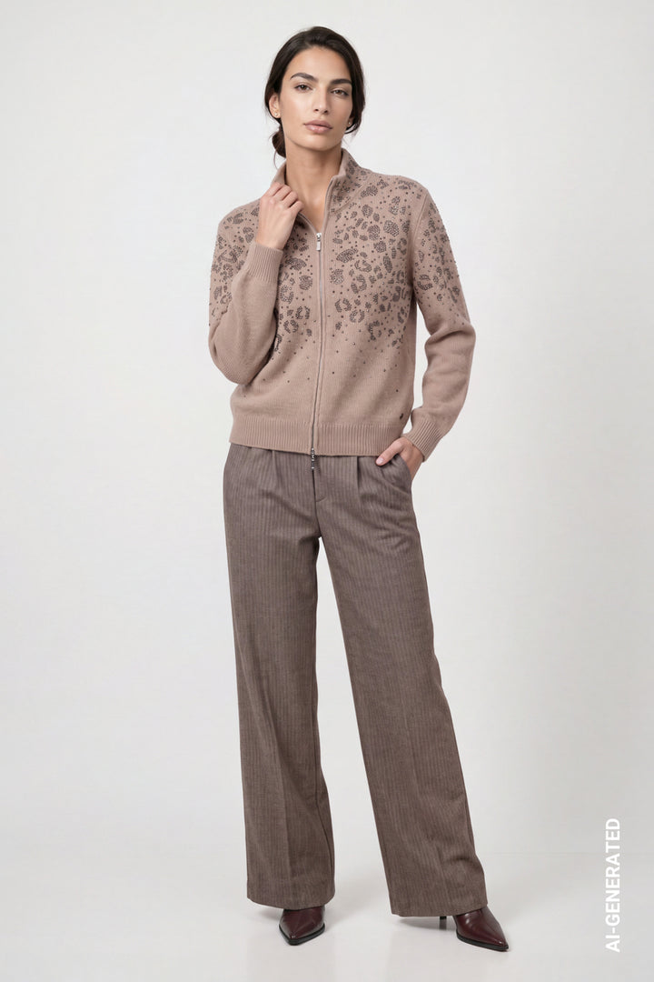 Monari Rhinestone Zip Up Cardigan | Sesame