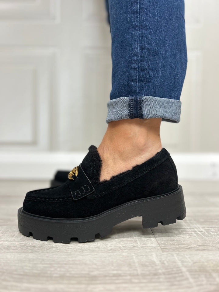 Guess Black Suede Fur Lined Loafer