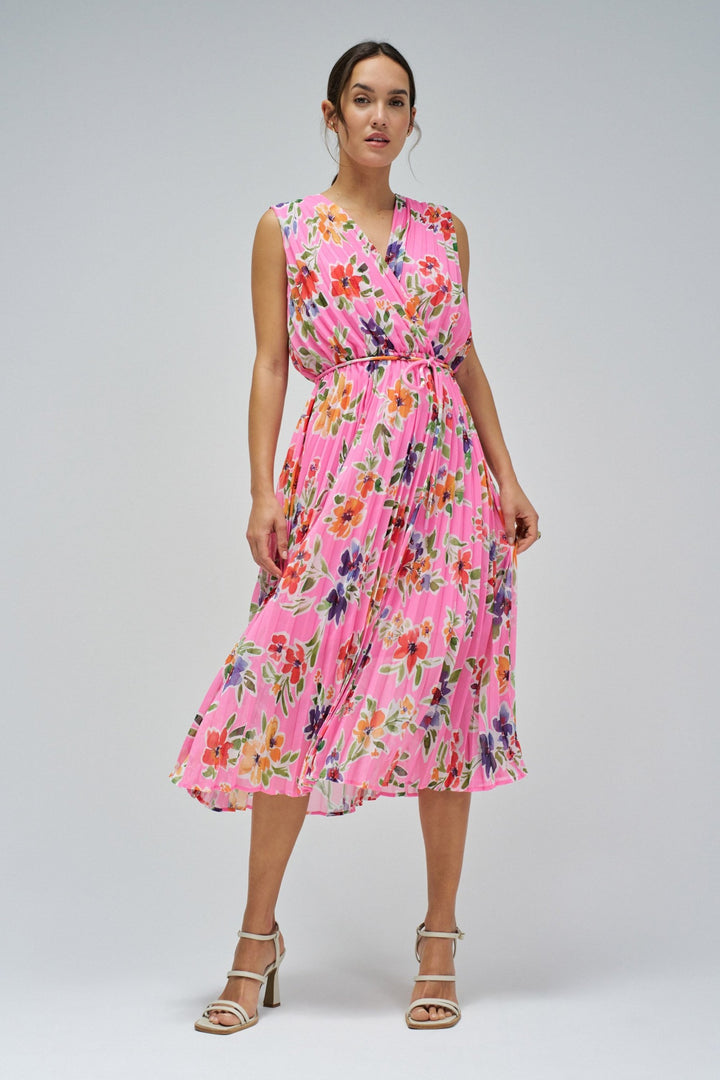 Salsa Floral Pattern Pink Pleated Dress