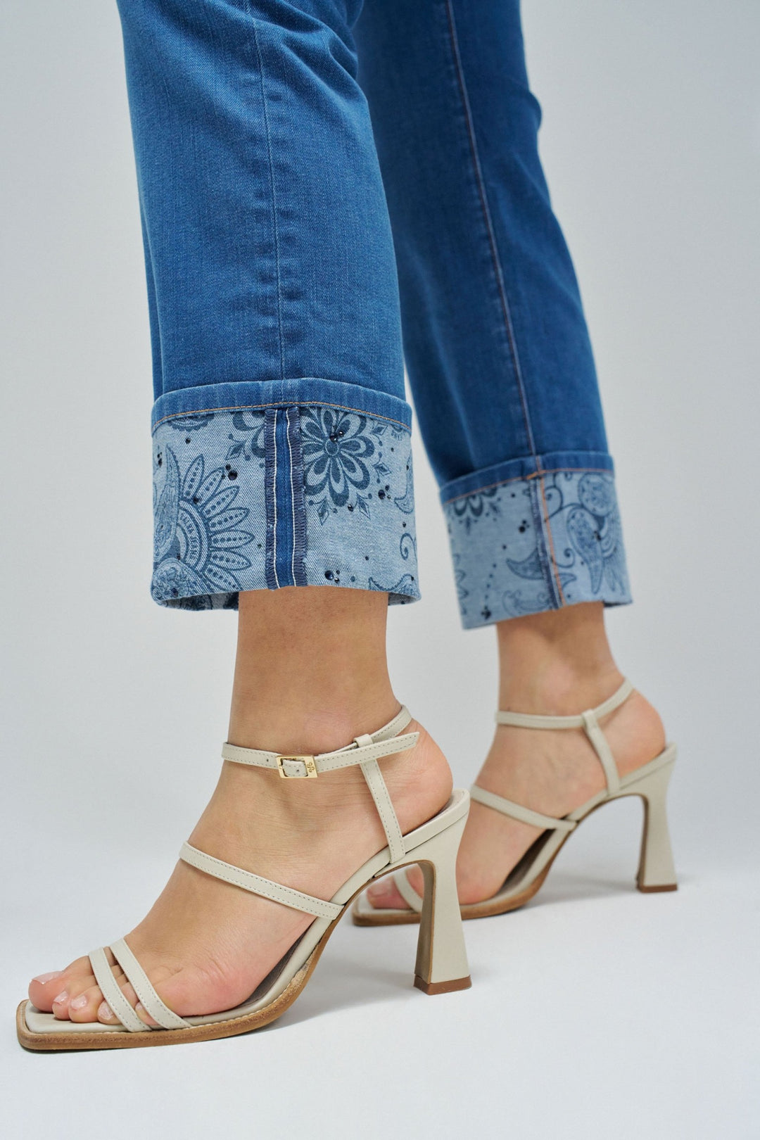 Salsa Blue Secret Straight Push In Jean With Patterned Turn up