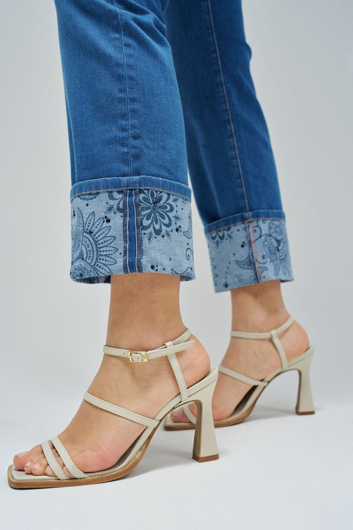 Salsa Blue Secret Straight Push In Jean With Patterned Turn up