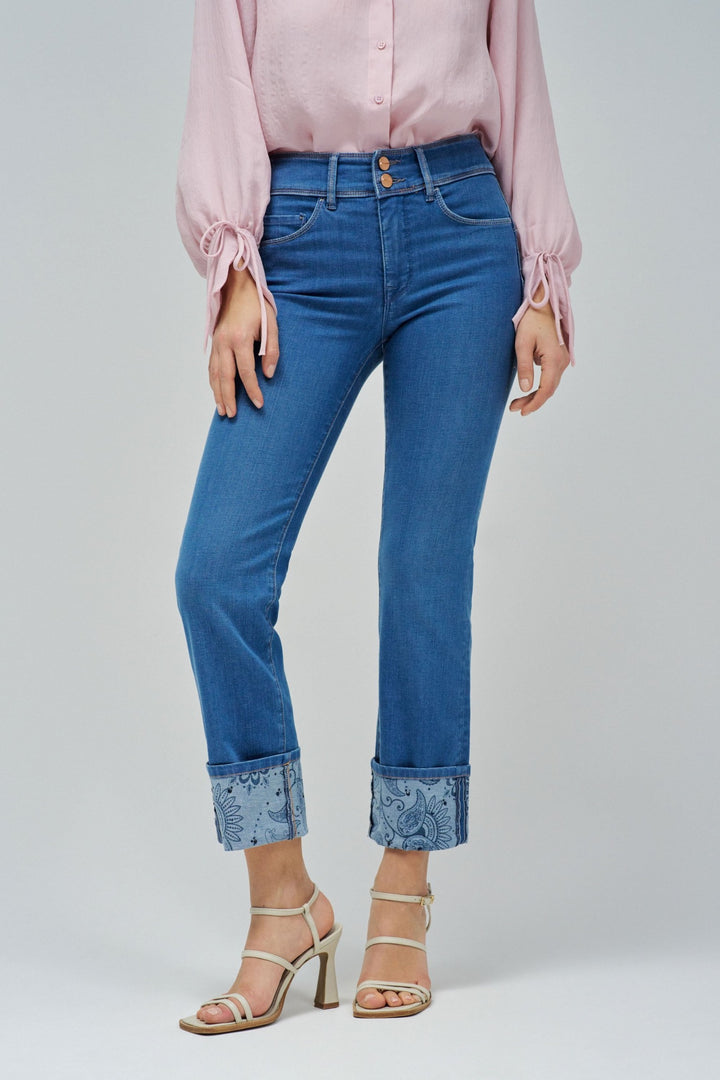 Salsa Blue Secret Straight Push In Jean With Patterned Turn up