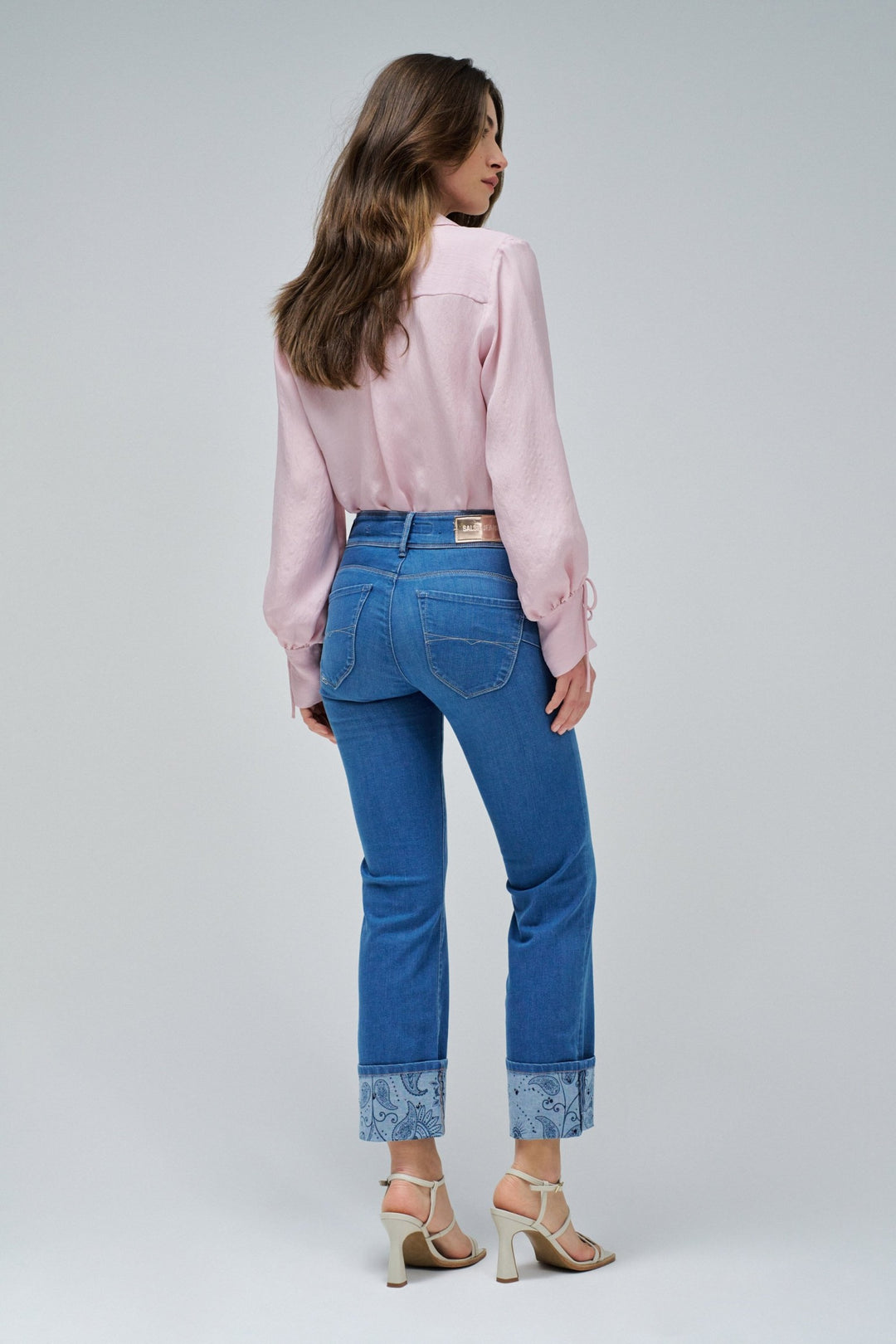 Salsa Blue Secret Straight Push In Jean With Patterned Turn up