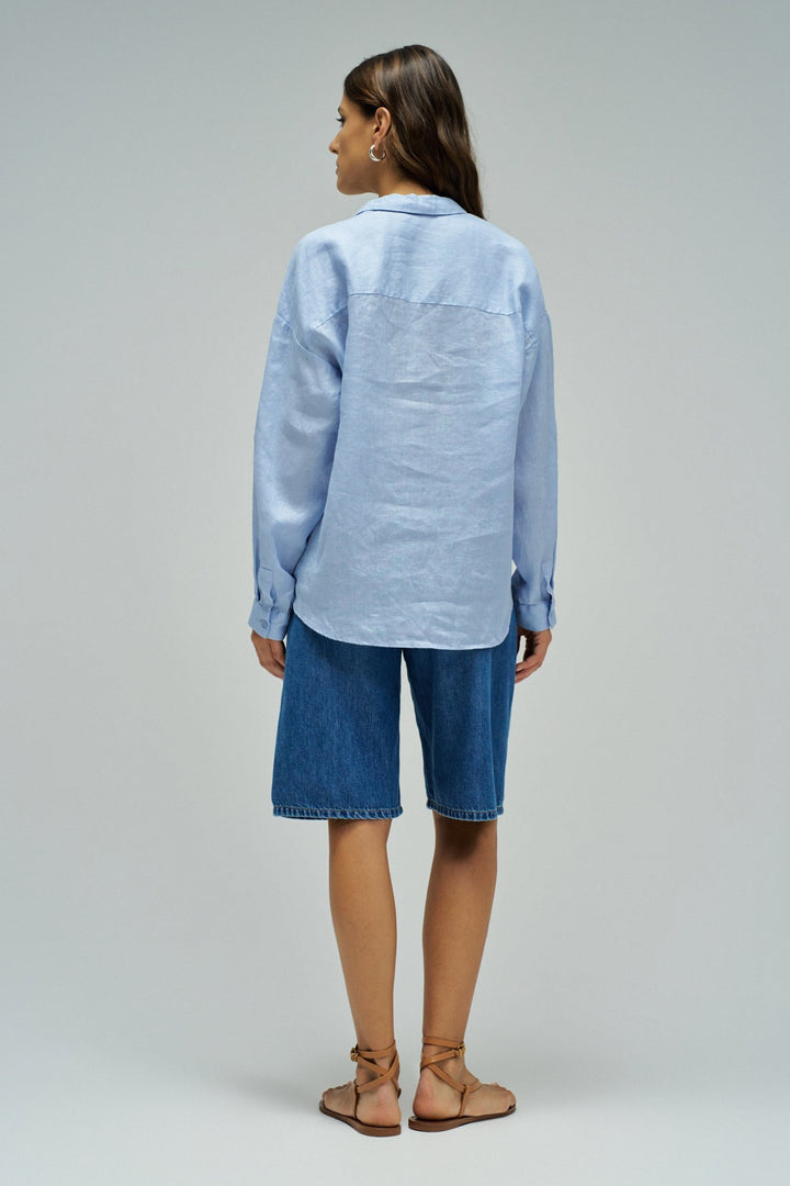 Salsa Blue Linen Loose Shirt
