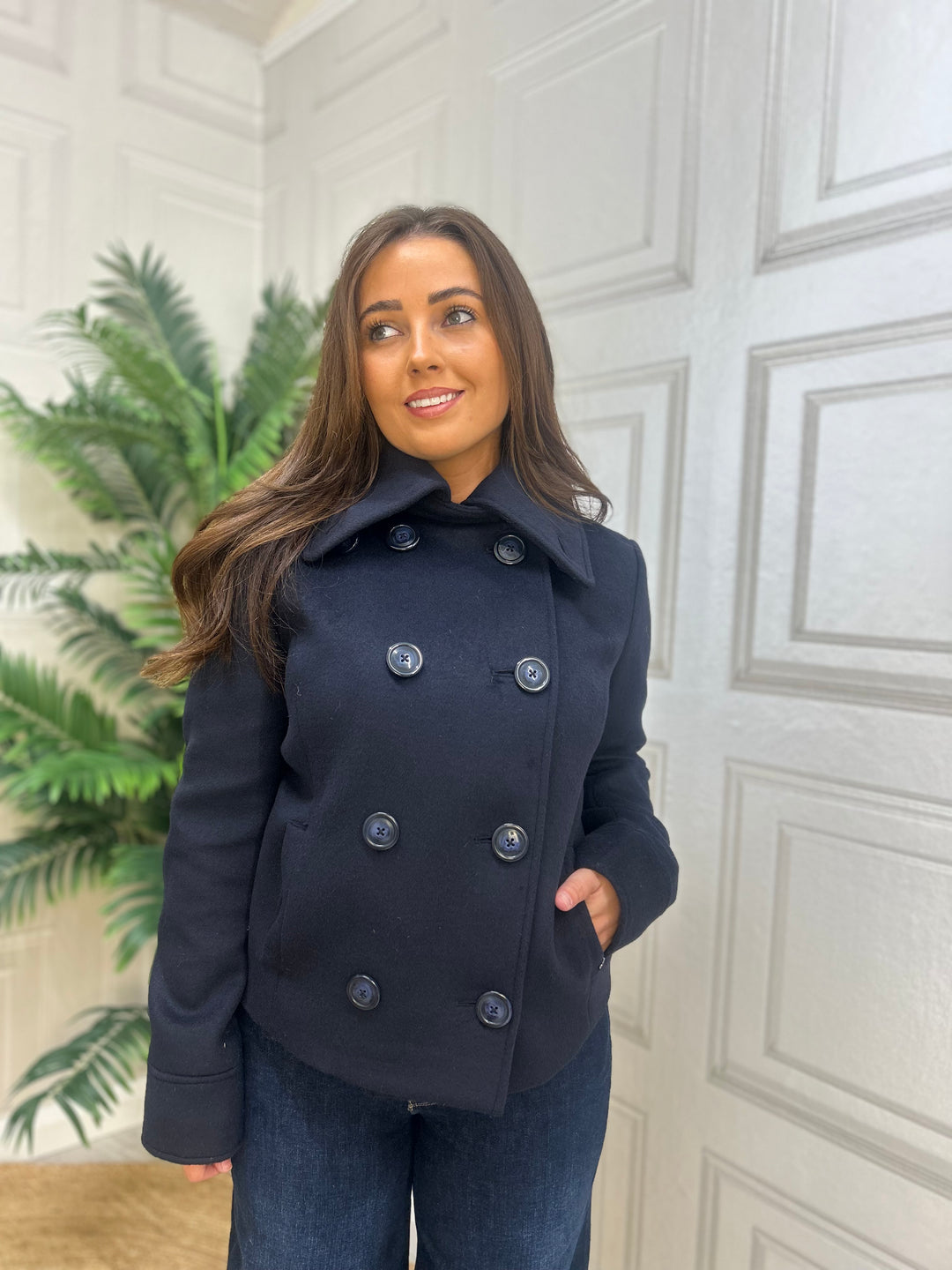 Guess Navy Blue Wool Blend Coat