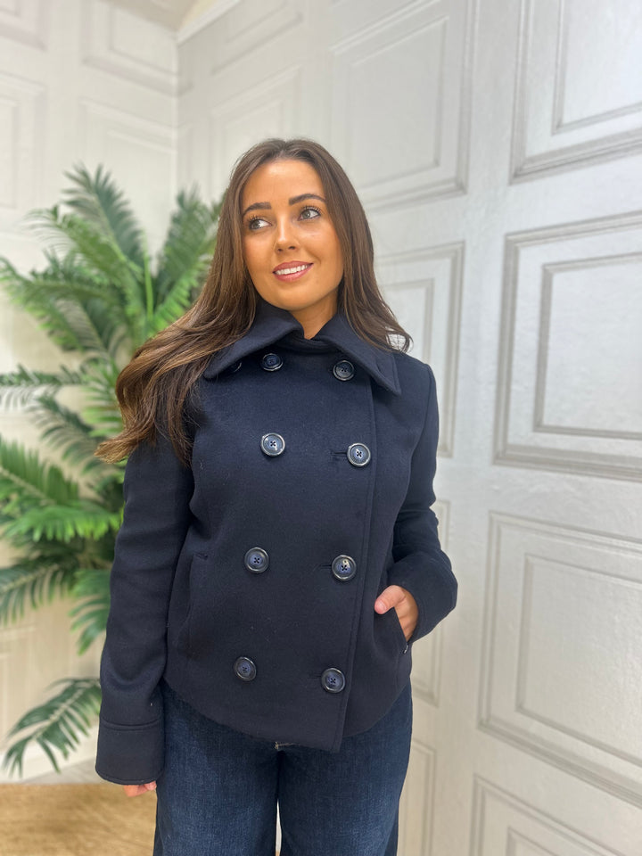 Guess Navy Blue Wool Blend Coat