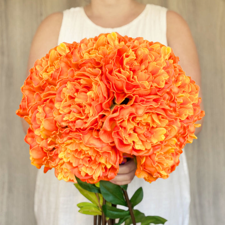 Artificial Chloe Orange Blooming Peony Stem