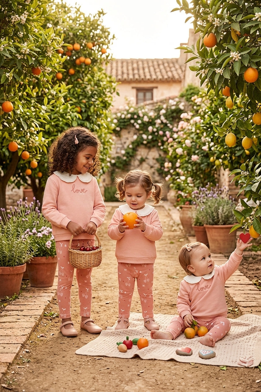 Street Monkey Girls Peach Collar Sweatshirt &amp; Print Legging Set