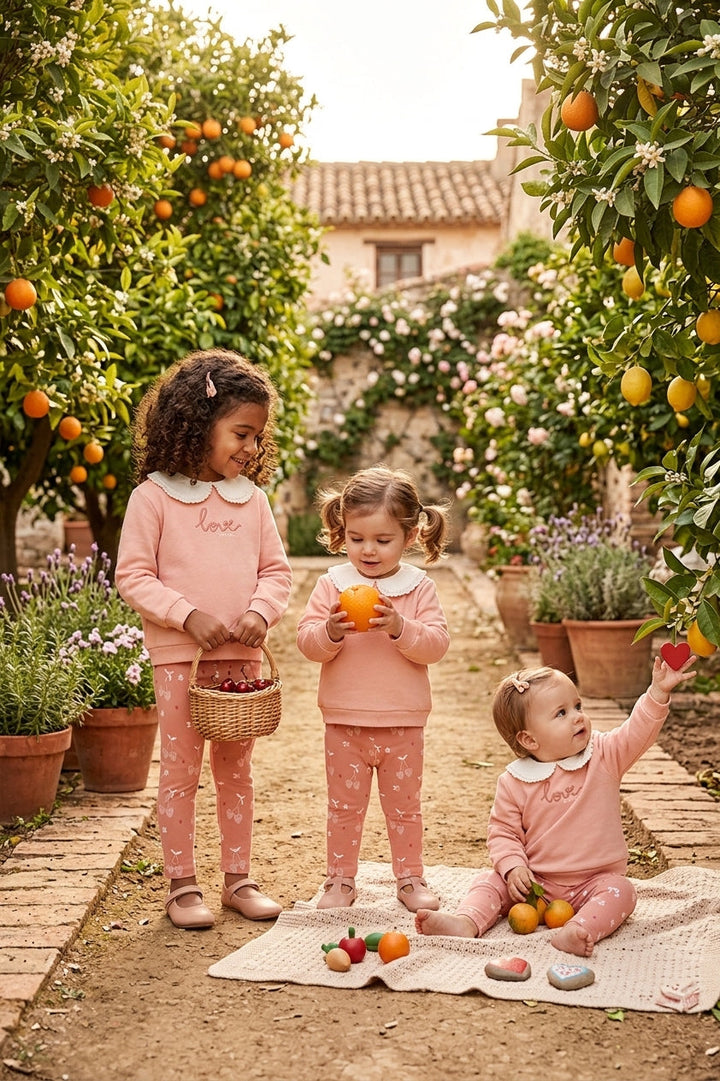 Street Monkey Girls Peach Collar Sweatshirt &amp; Print Legging Set