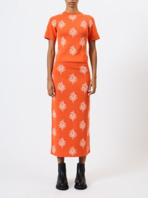 French Connection Imelda Ditsy Floral Midi Skirt | Paradise Orange