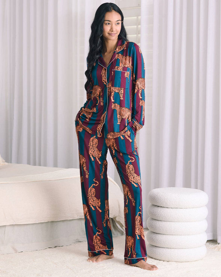 Tiger Stripe Print Long Pyjama Set: UK 8