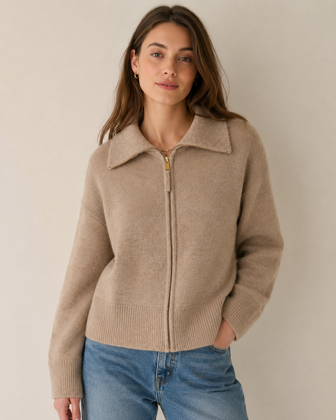Numph Nufuette Zip Cardigan | Silver Mink